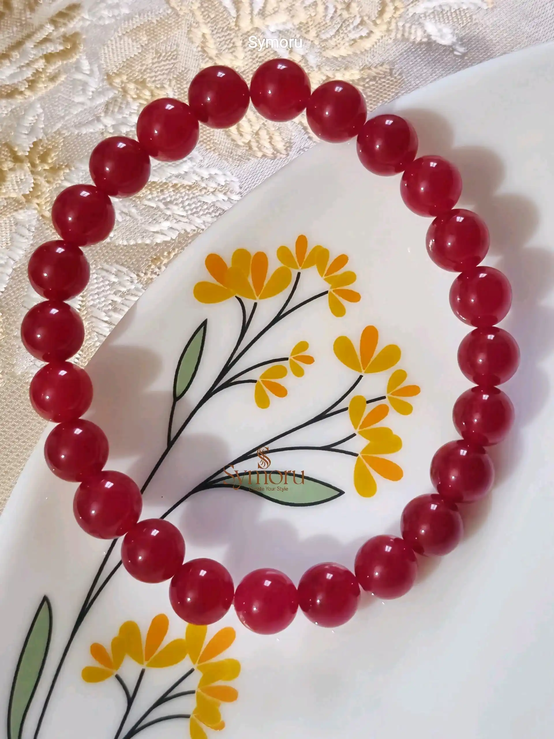 Red Jade Gemstone Bracelet – Natural Healing Crystal Energy Beads | Protection & Passion Stone Bracelet | Handmade by Symoru - Image 3