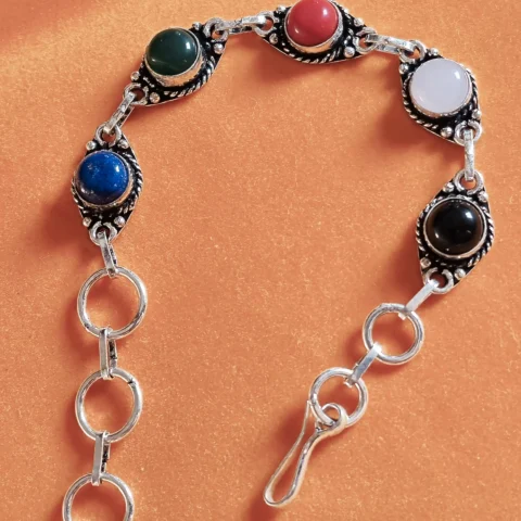 Symoru Handmade Brass Oxidized Light Stone Bracelet