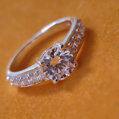 925 Sterling Silver Round Cut CZ Solitaire Ring | Diamond Look Silver Ring with CZ Accents | Classic Engagement Style Ring by Symoru