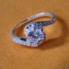 925 Sterling Silver CZ Solitaire Bypass Ring for Women
