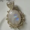 925 Sterling Silver Rainbow Moonstone Oval Pendant | Handmade Floral Silver Pendant by Symoru