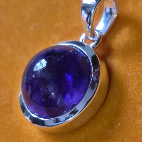 925 Sterling Silver Natural Amethyst Round Pendant