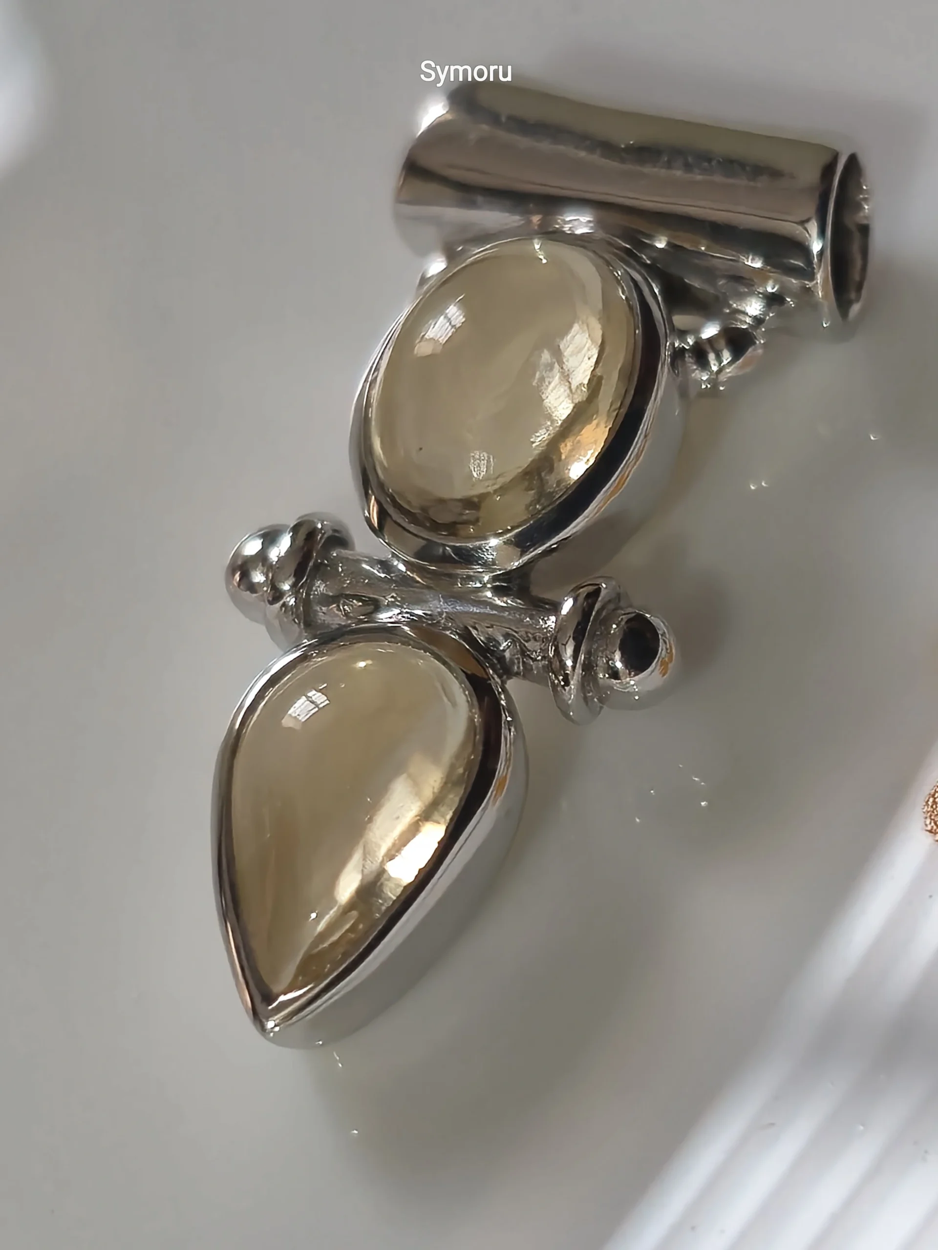 925 Sterling Silver Citrine Pendant | Natural Yellow Citrine Pear Cabochon Pendant for Women | Handmade Silver Jewelry by Symoru