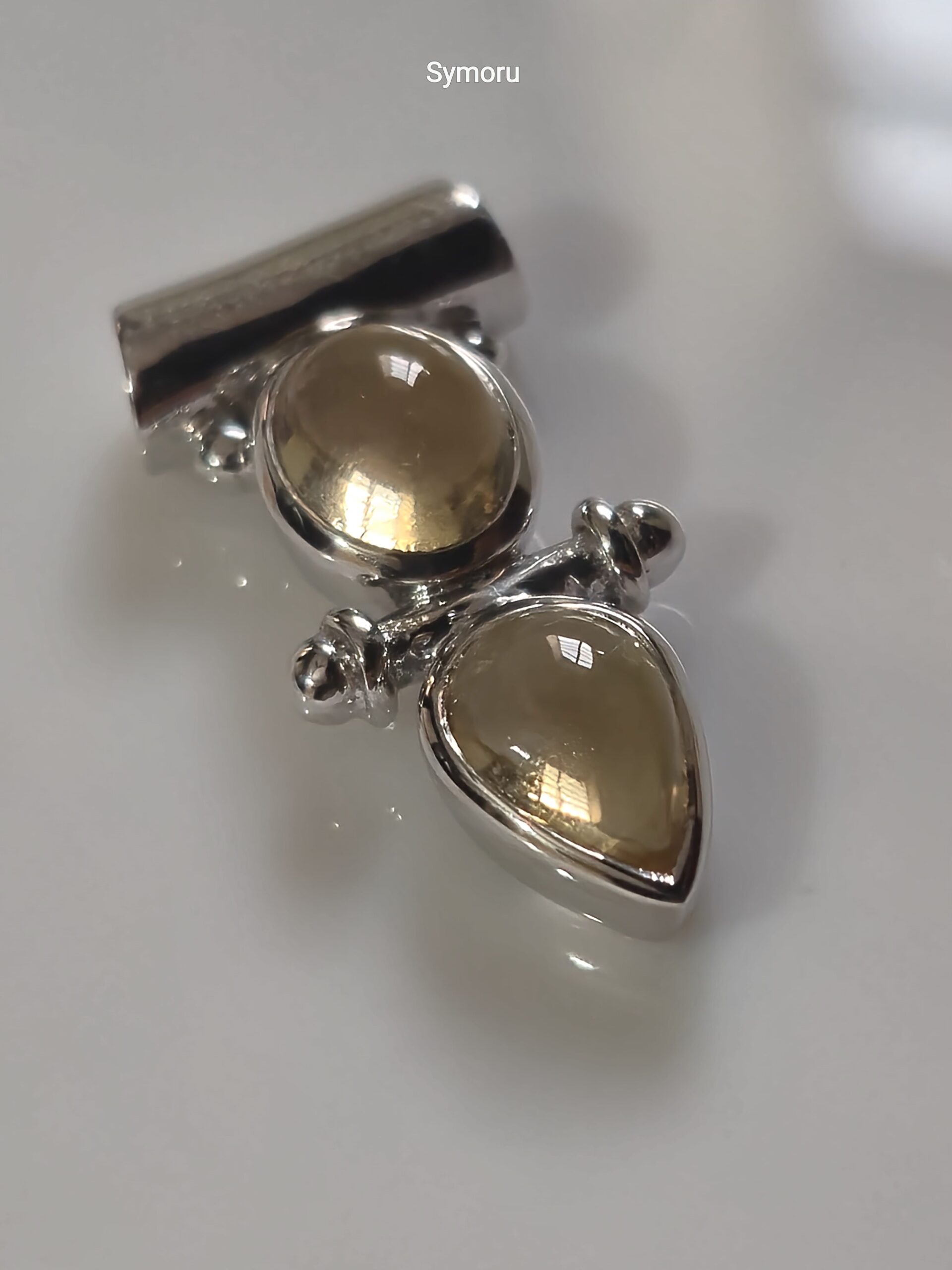 925 Sterling Silver Citrine Pendant | Natural Yellow Citrine Pear Cabochon Pendant for Women | Handmade Silver Jewelry by Symoru - Image 6