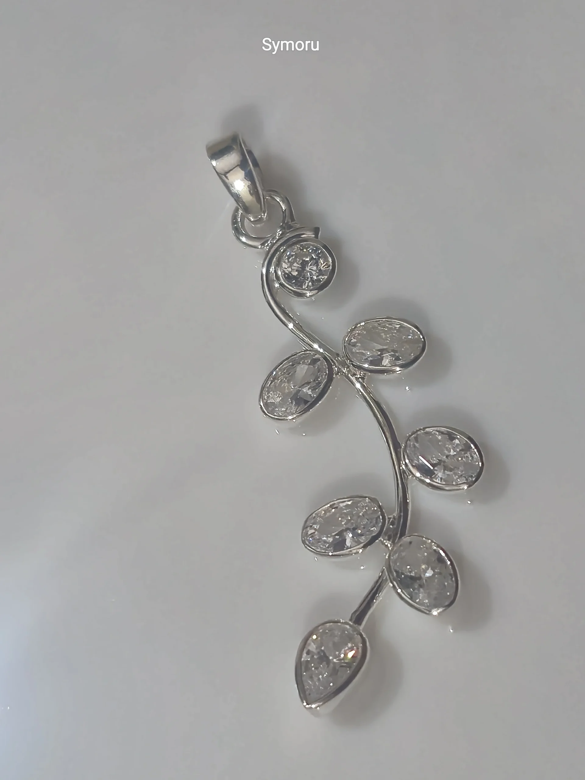 925 Sterling Silver Leaf Vine CZ Pendant | Elegant Cubic Zirconia Silver Necklace Pendant for Women | Minimalist Nature Jewelry | Symoru - Image 4