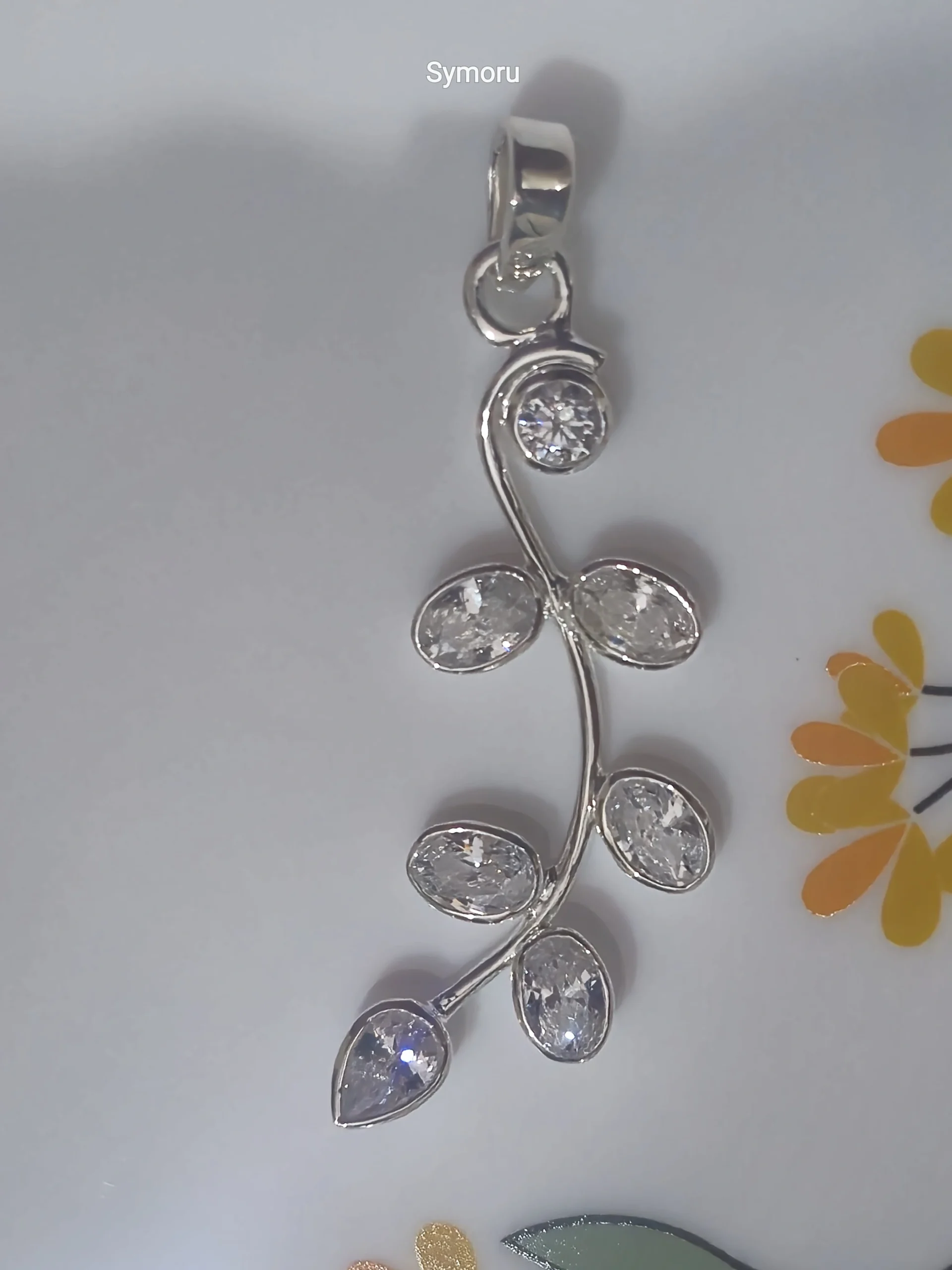 925 Sterling Silver Leaf Vine CZ Pendant | Elegant Cubic Zirconia Silver Necklace Pendant for Women | Minimalist Nature Jewelry | Symoru