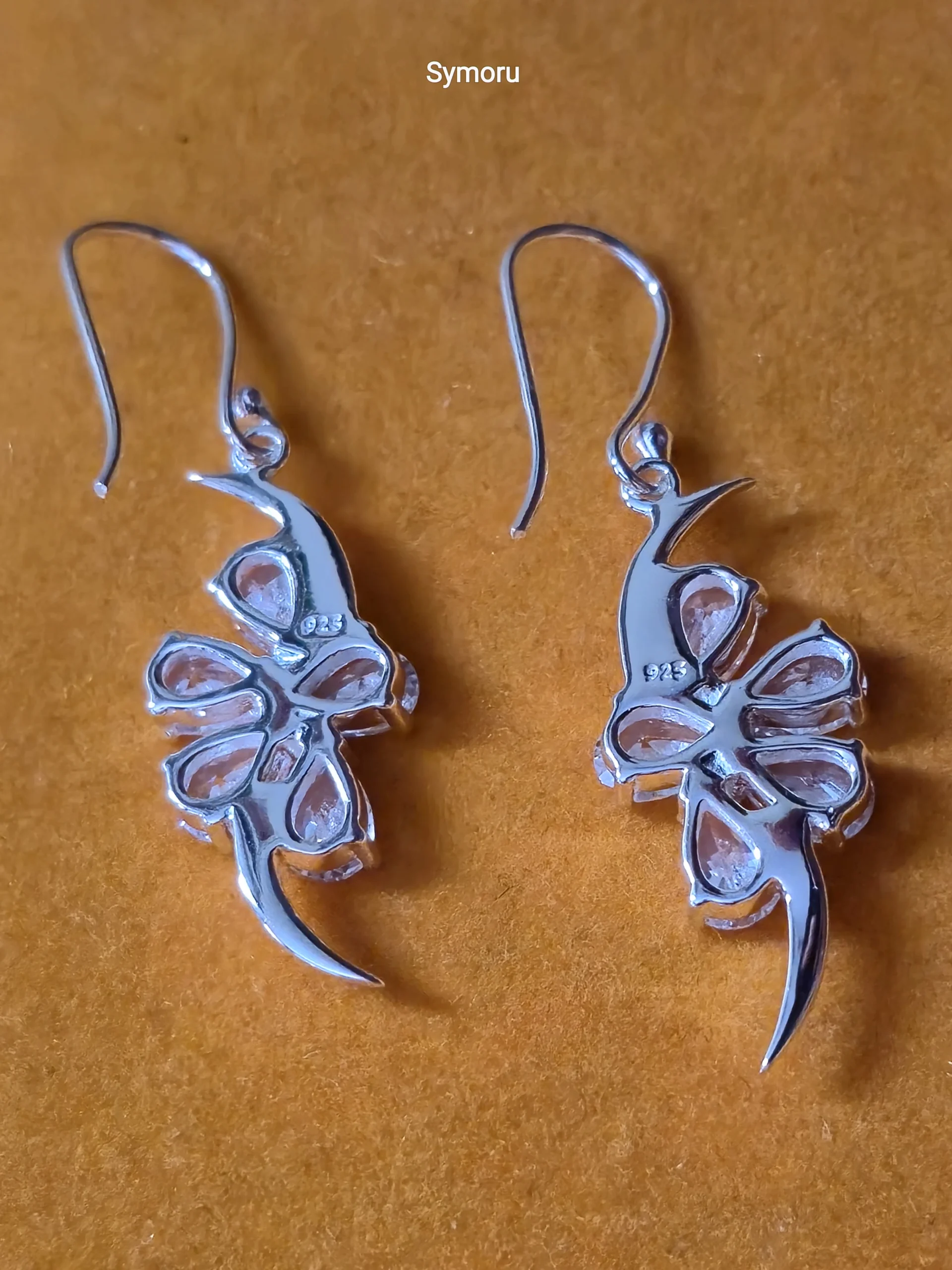 925 Sterling Silver Floral CZ Drop Earrings | Leaf Design Cubic Zirconia Silver Dangle Earrings for Women | Elegant Nature-Inspired Jewelry by Symoru - Image 3