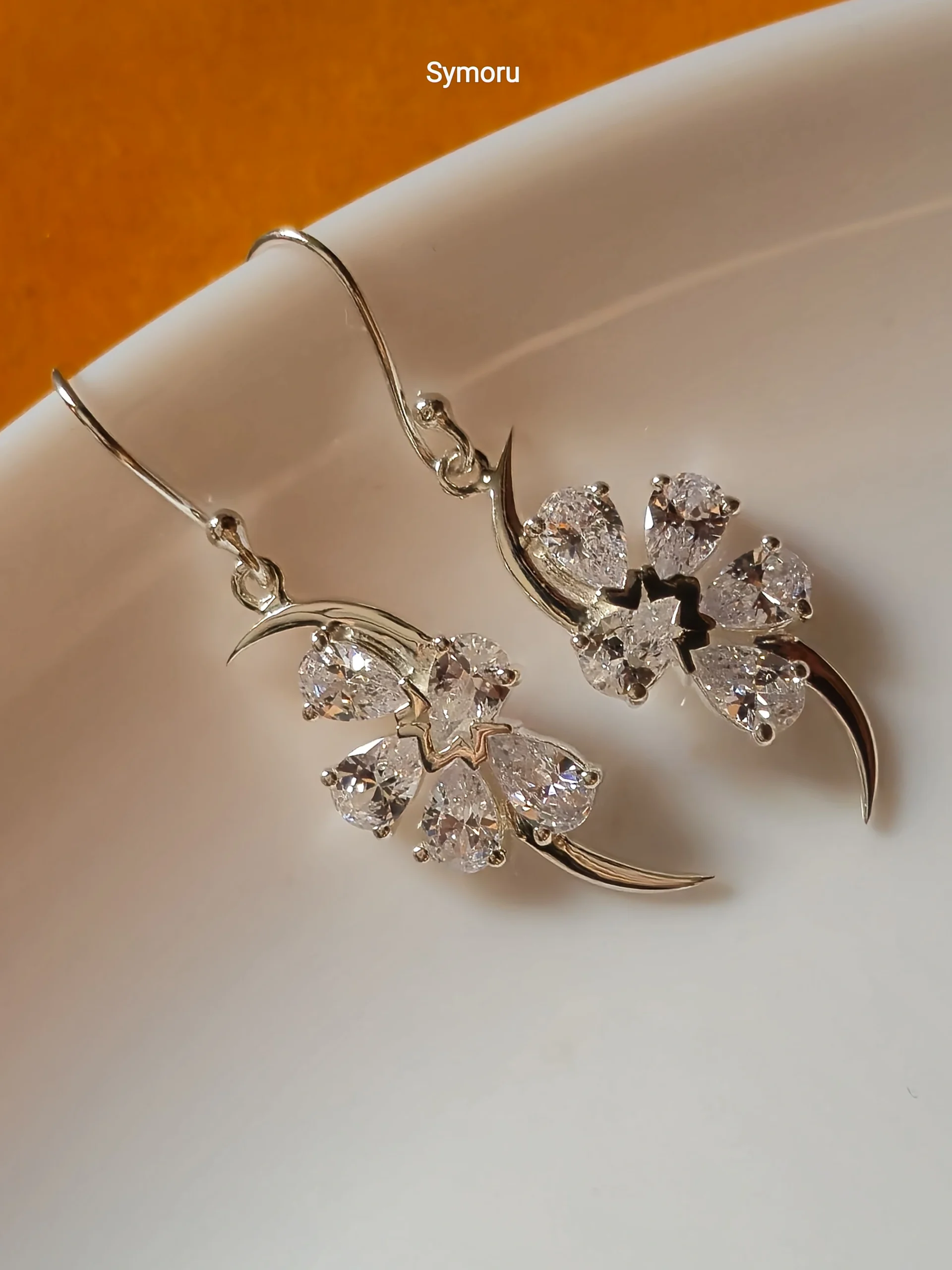 925 Sterling Silver Floral CZ Drop Earrings | Leaf Design Cubic Zirconia Silver Dangle Earrings for Women | Elegant Nature-Inspired Jewelry by Symoru