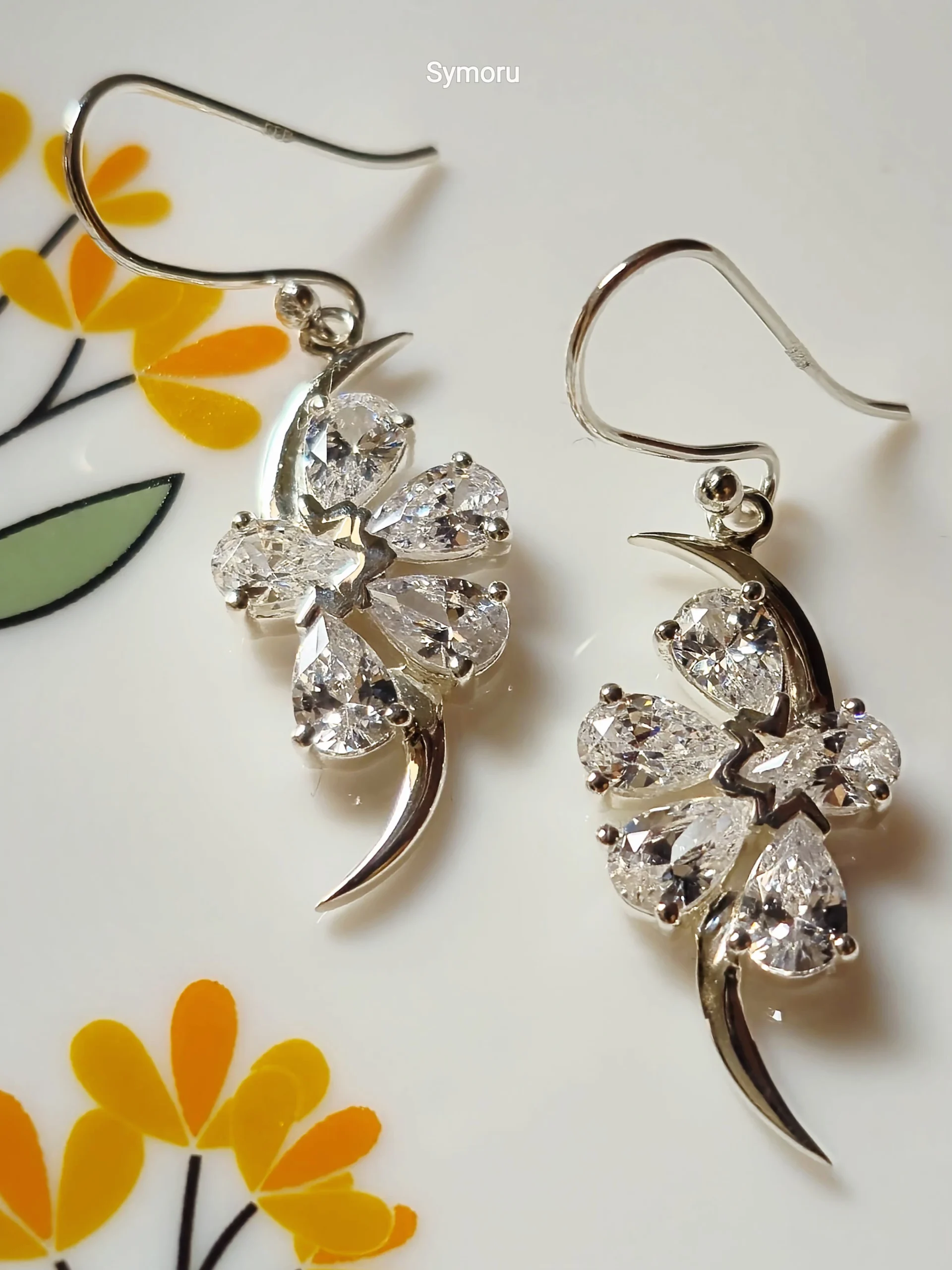 925 Sterling Silver Floral CZ Drop Earrings | Leaf Design Cubic Zirconia Silver Dangle Earrings for Women | Elegant Nature-Inspired Jewelry by Symoru - Image 5