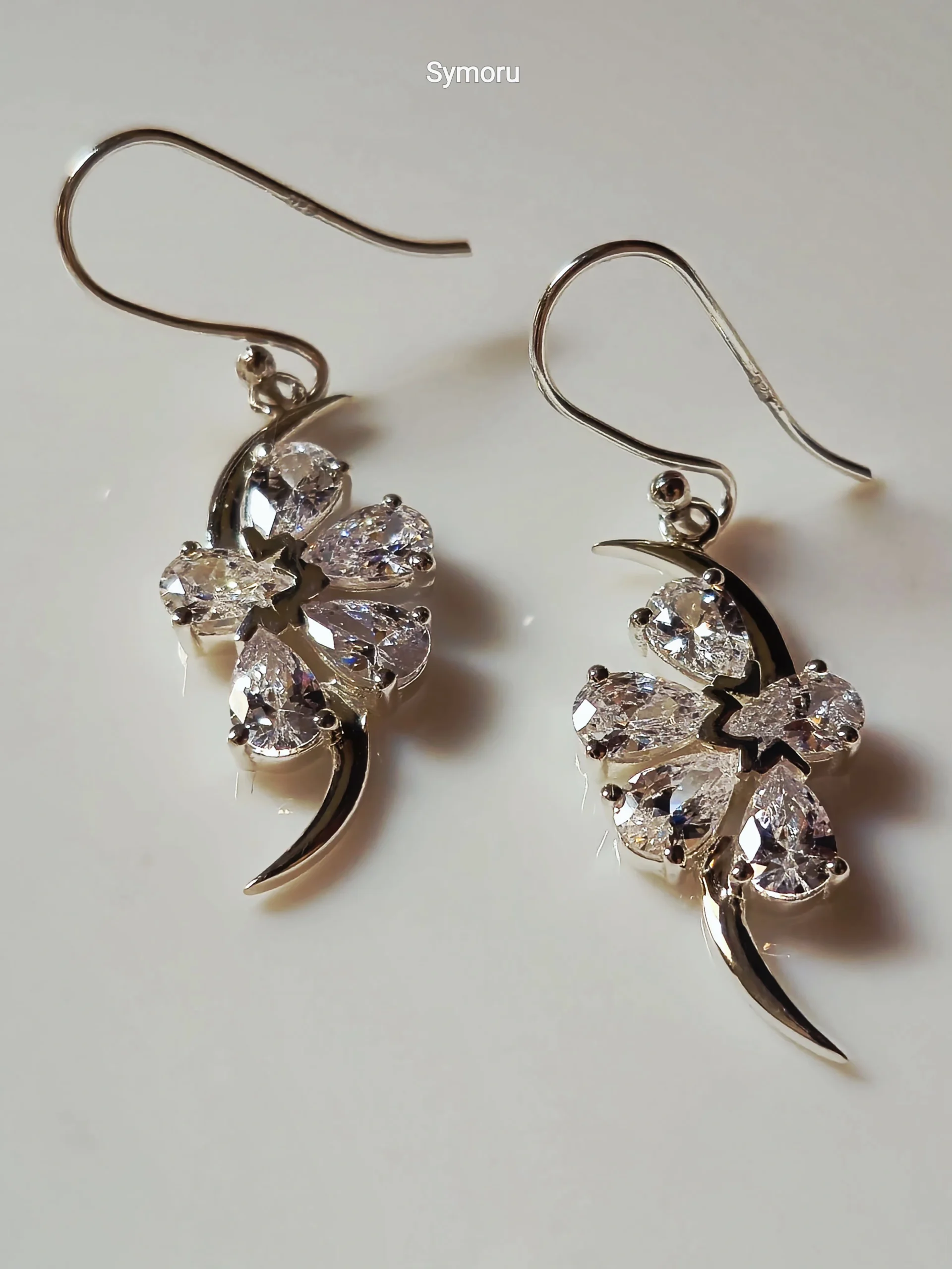 925 Sterling Silver Floral CZ Drop Earrings | Leaf Design Cubic Zirconia Silver Dangle Earrings for Women | Elegant Nature-Inspired Jewelry by Symoru - Image 6