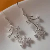 925 Sterling Silver Floral Vine Drop Earrings | Cubic Zirconia Flower Dangle Earrings for Women | Elegant Silver Jewelry by Symoru