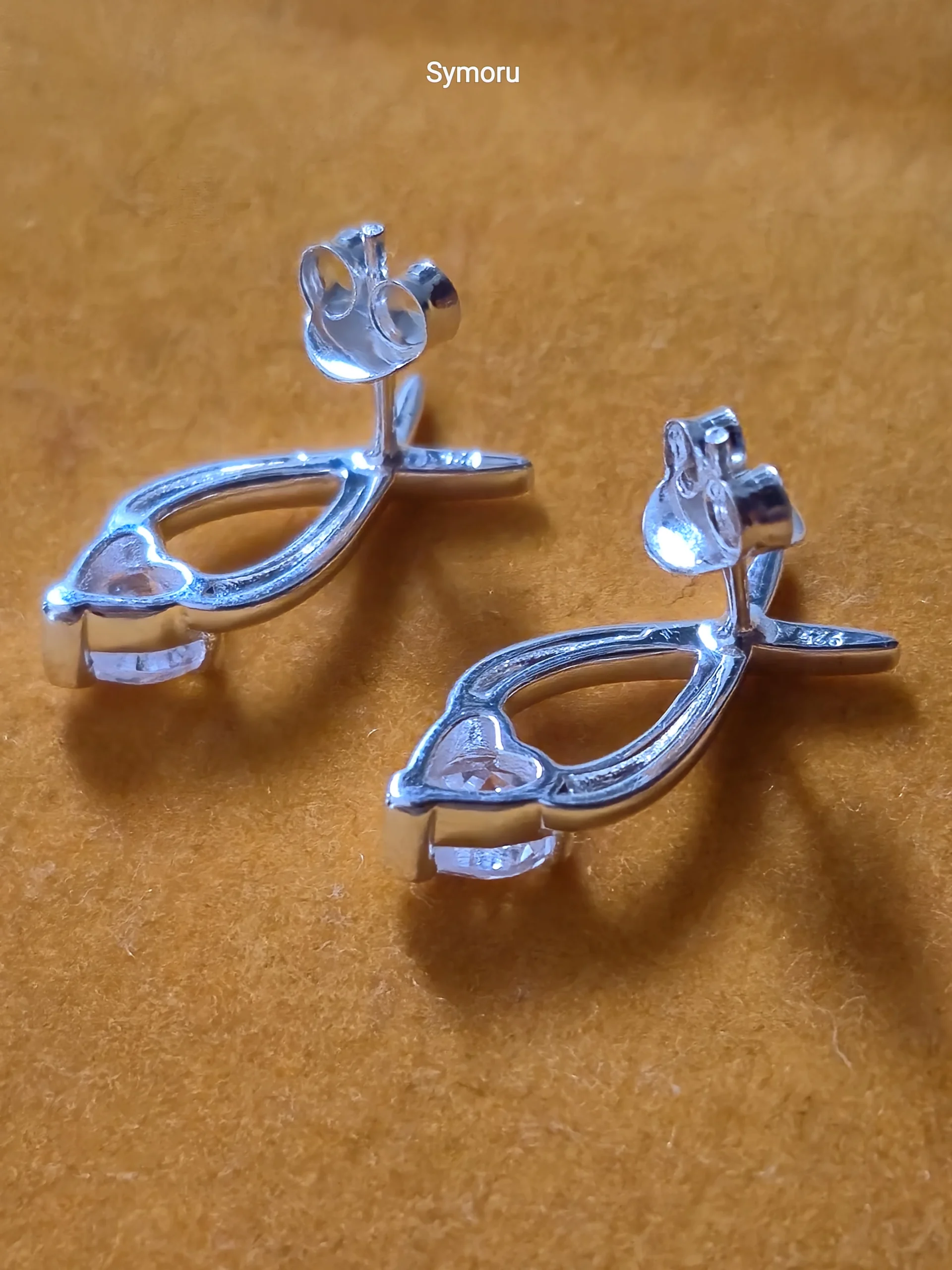 925 Sterling Silver Pear Cut CZ Stud Earrings | Modern Leaf Curve Silver Studs for Women | Minimalist Everyday Jewelry by Symoru - Image 3