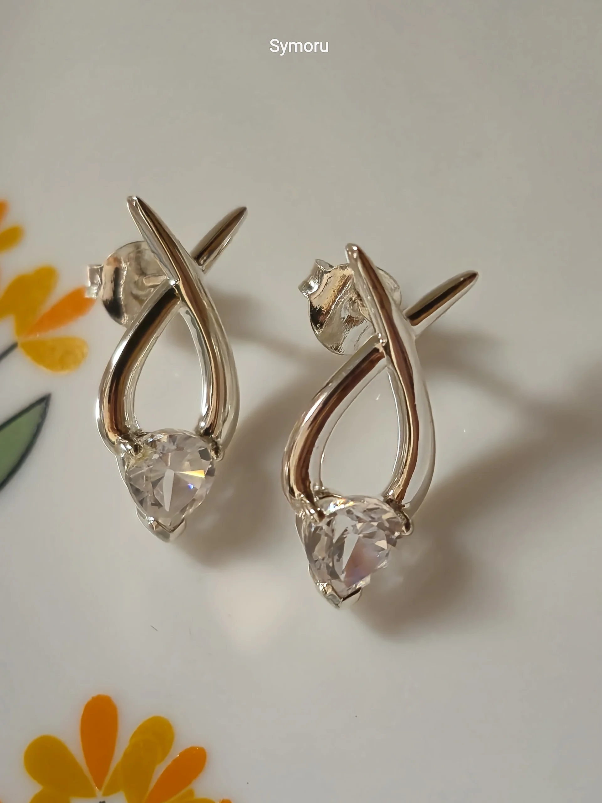 925 Sterling Silver Pear Cut CZ Stud Earrings | Modern Leaf Curve Silver Studs for Women | Minimalist Everyday Jewelry by Symoru