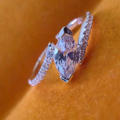 925 Sterling Silver Pear Cut CZ Bypass Ring for Women