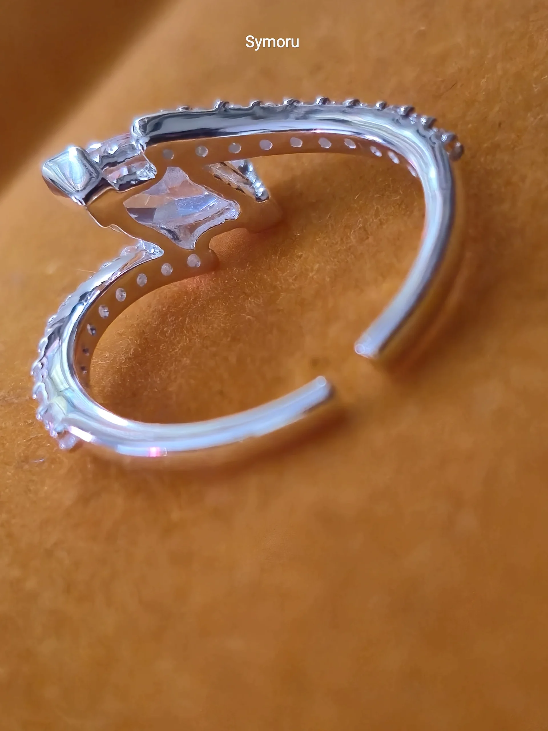 925 Sterling Silver Pear Cut CZ Bypass Ring for Women | Open Band Diamond Look Silver Ring | Modern Solitaire Ring by Symoru - Image 4