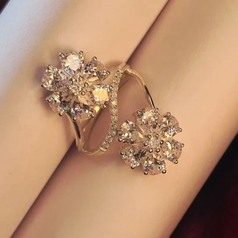 925 Sterling Silver Floral CZ Open Ring