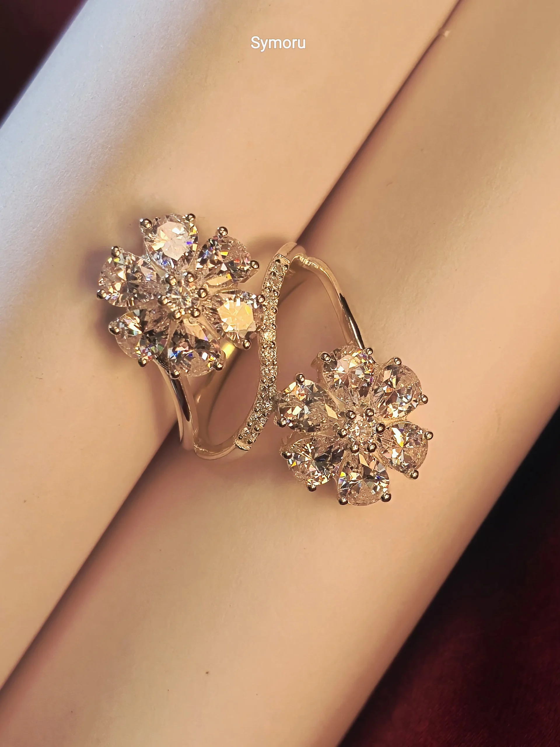 925 Sterling Silver Floral CZ Open Ring