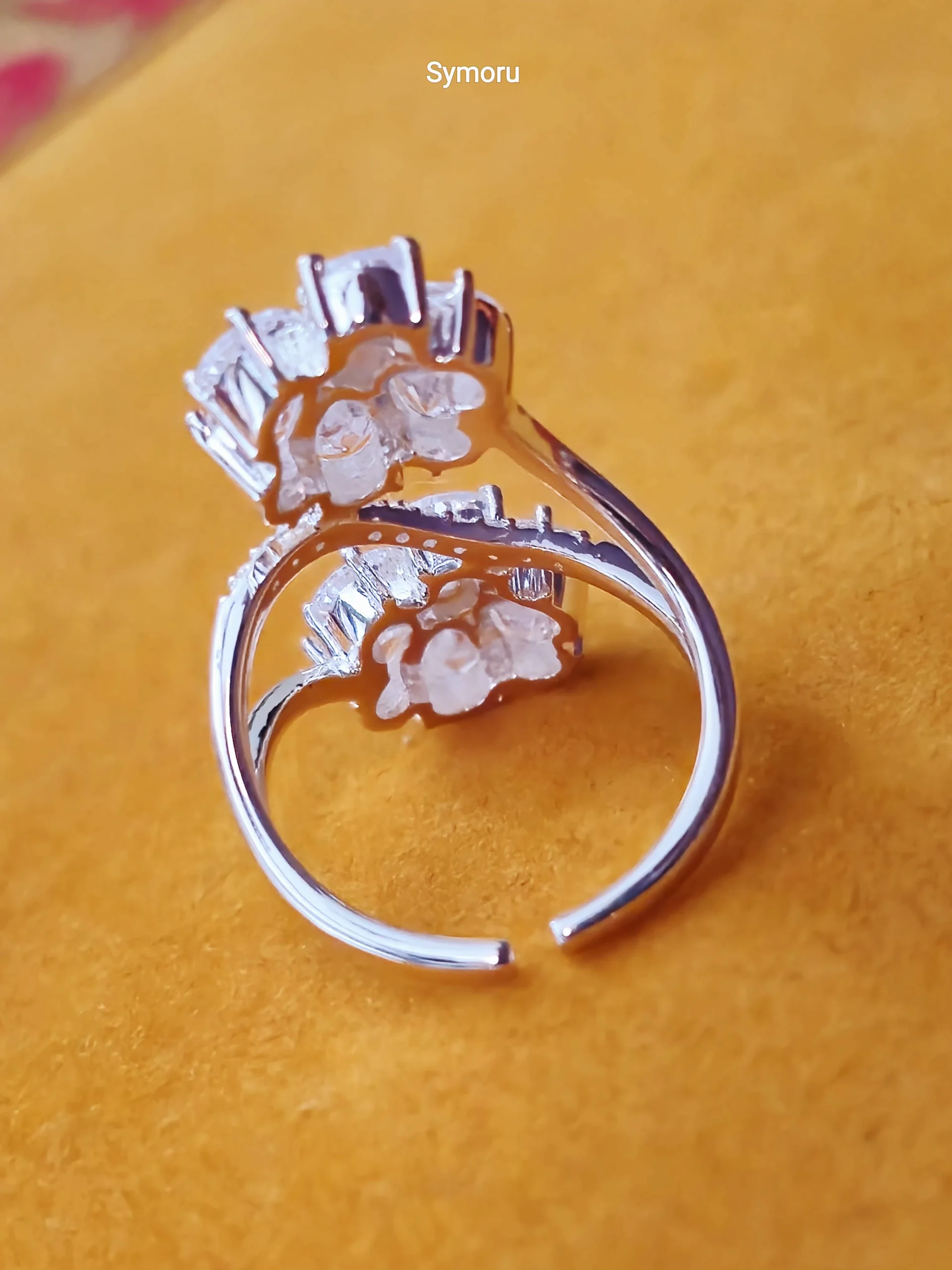 925 Sterling Silver Floral CZ Open Ring | Double Flower Cubic Zirconia Silver Ring for Women | Elegant Statement Ring | Symoru - Image 4