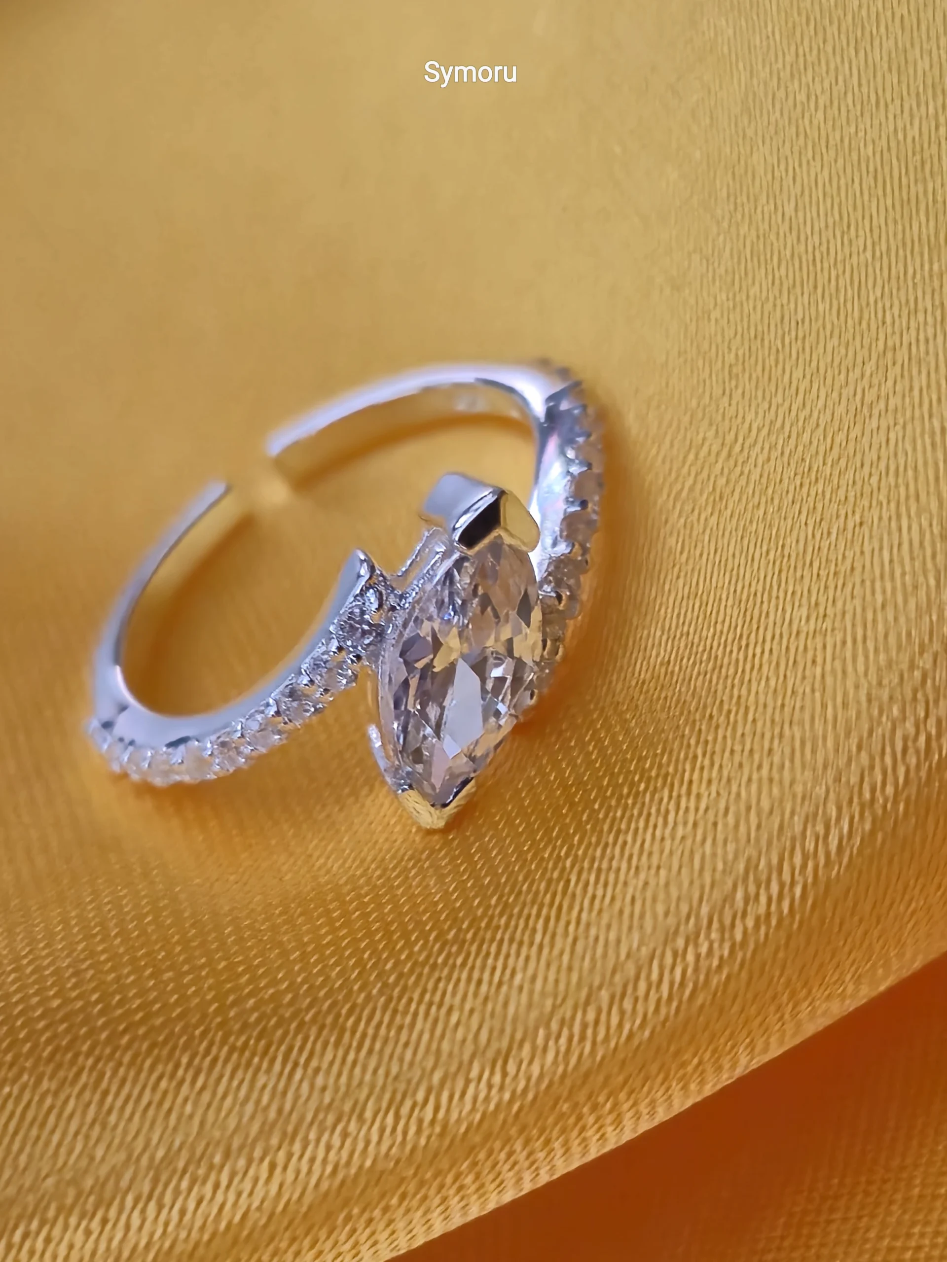 925 Sterling Silver Pear Cut CZ Bypass Ring for Women | Open Band Diamond Look Silver Ring | Modern Solitaire Ring by Symoru