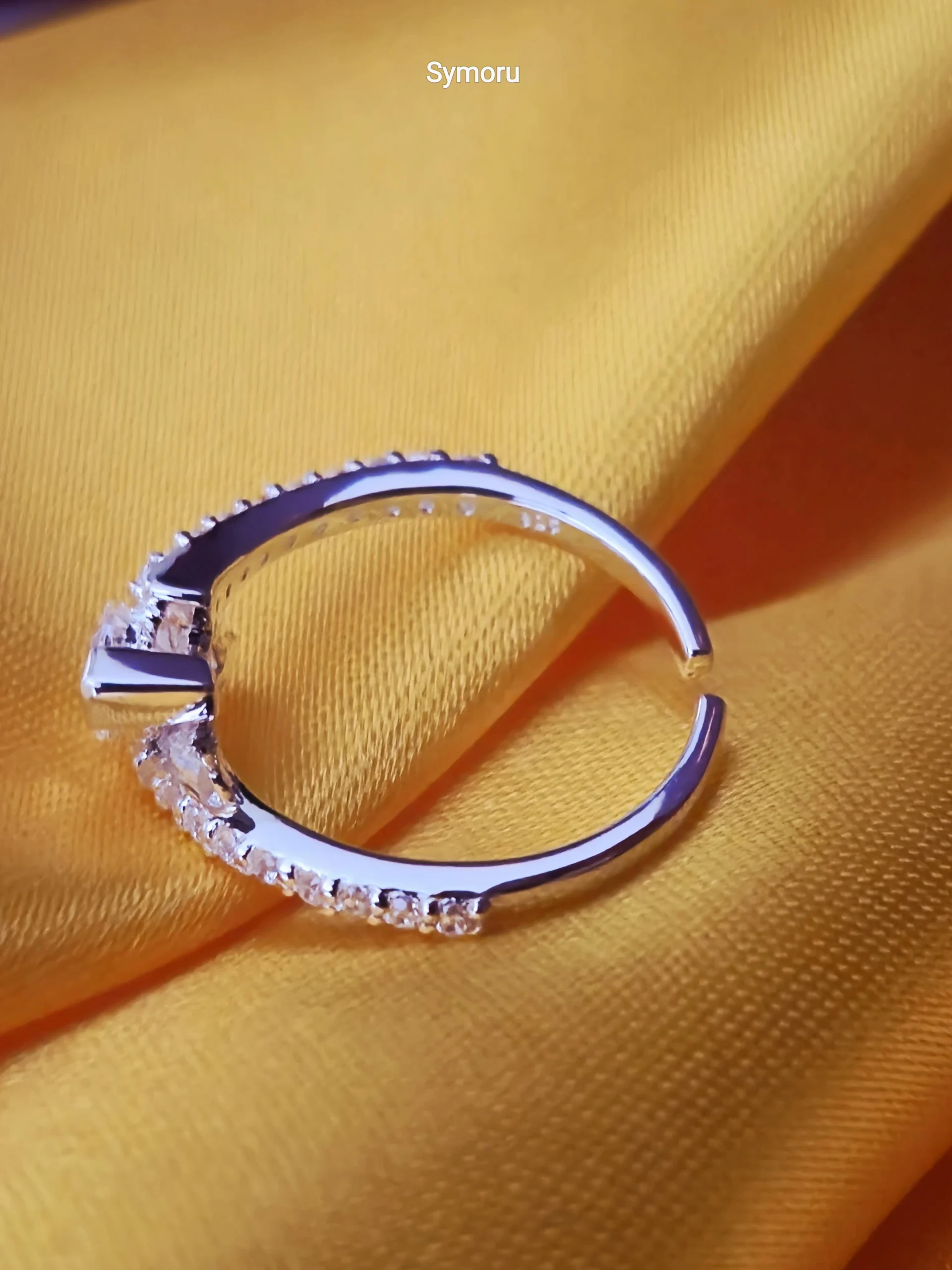 925 Sterling Silver Pear Cut CZ Bypass Ring for Women | Open Band Diamond Look Silver Ring | Modern Solitaire Ring by Symoru - Image 6