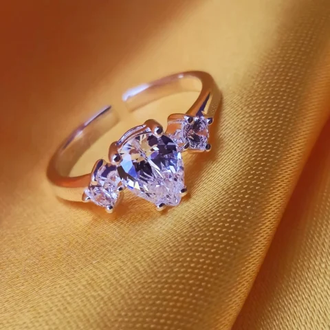 925 Sterling Silver Heart CZ Ring with Side Stones