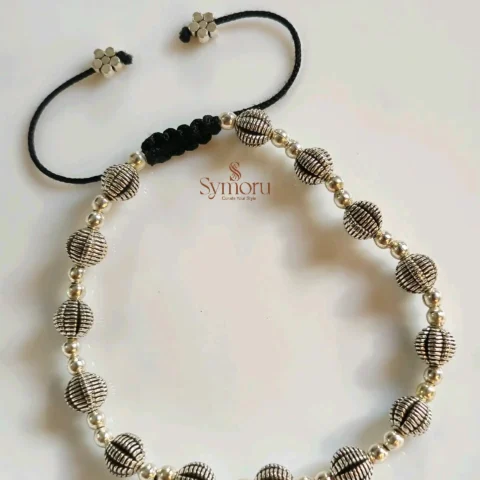 Symoru Textured Round Brass Oxidized Adjustable Bracelet