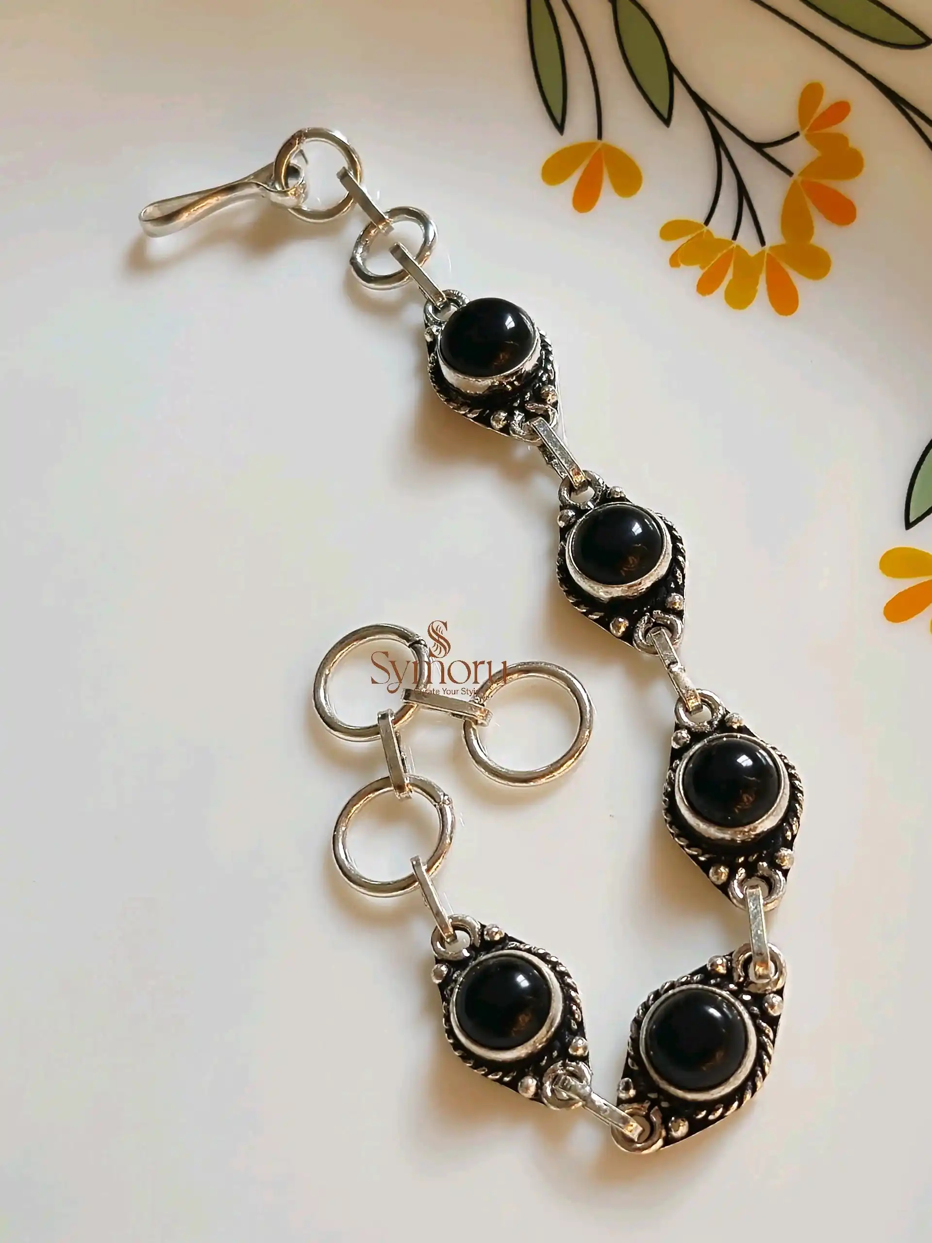 Symoru Brass Oxidized Black Stone Bracelet