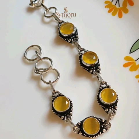 Symoru Brass Oxidized Bracelet with Transparent Yellow Stone