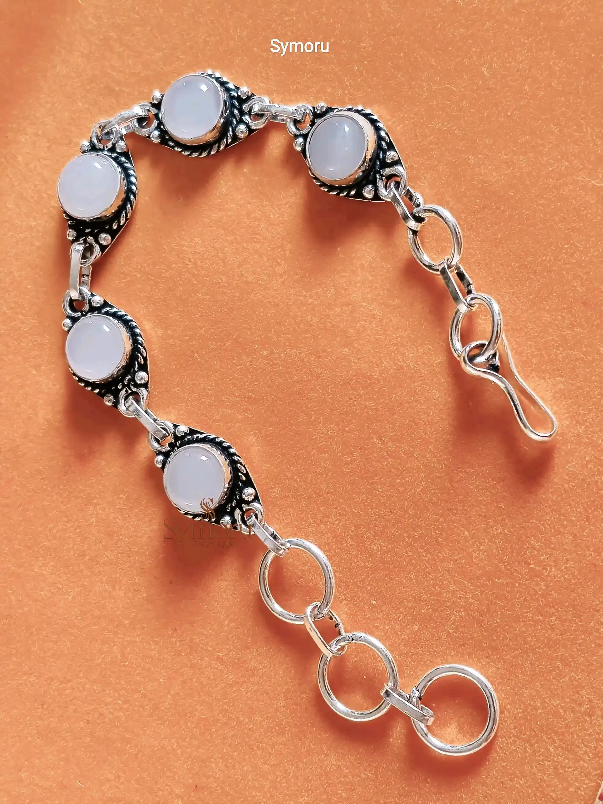 Symoru Handmade Brass Oxidized Light Stone Bracelet | Vintage Boho Jewelry | Adjustable Ethnic Bracelet for Women - Image 3