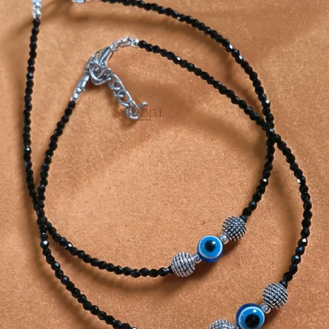 Oxidized Brass Beaded Evil Eye Anklet
