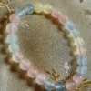 Morganite Gemstone Beaded Bracelet | Pastel Healing Crystal Bracelet | Calming Energy Stone Jewelry | Handmade Brass Elastic Bracelet by Symoru