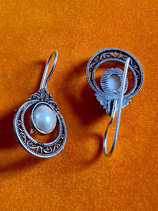 Vintage Pearl Look Brass Dangle Earrings