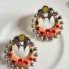 Cream Handpainted Enamel Brass Stud Earrings