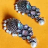 Oxidized Brass Multicolor Stone Jhumka Earrings with Pearl Drops
