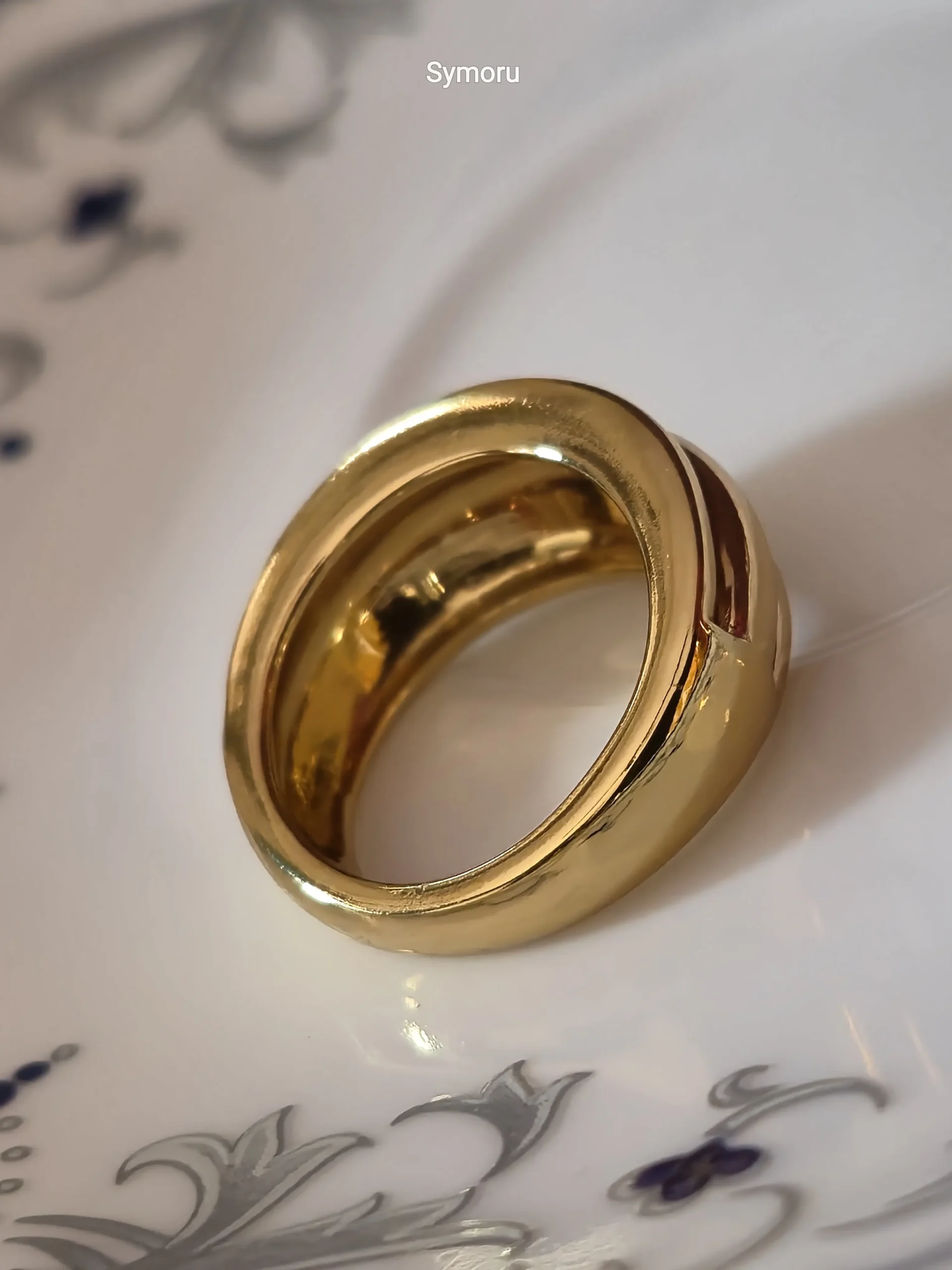 Triple Groove Gold Plated Brass Band Ring for Women | Minimal Layered Finish Statement Ring | Symoru - Image 4