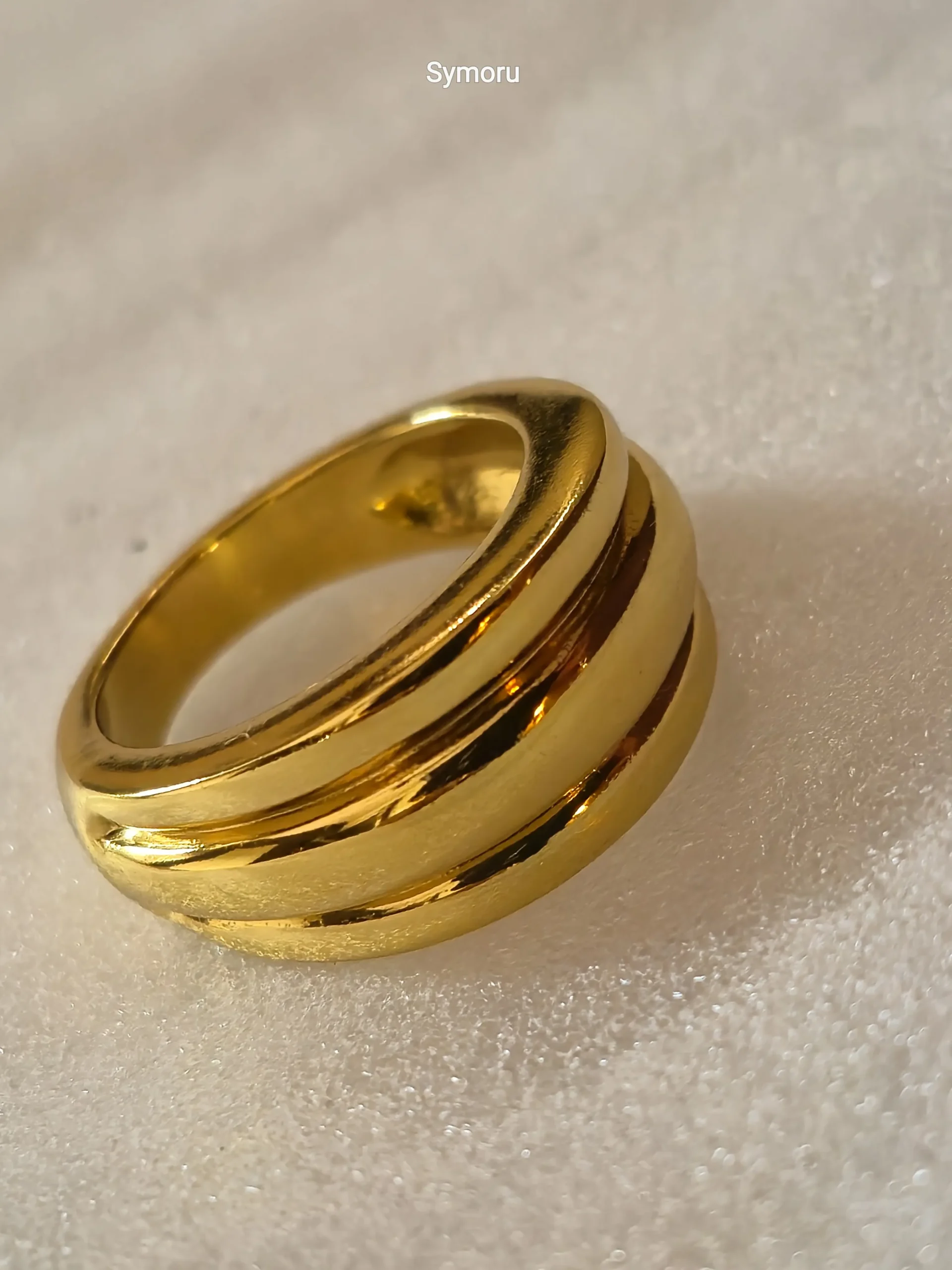 Triple Groove Gold Plated Brass Band Ring for Women | Minimal Layered Finish Statement Ring | Symoru - Image 5