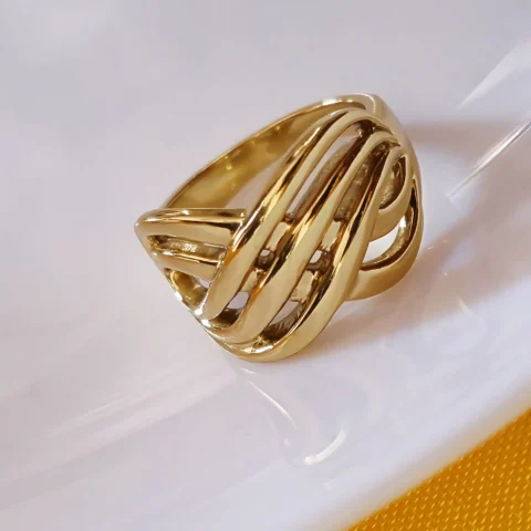 Gold Tone Multi-Line Open Cage Ring