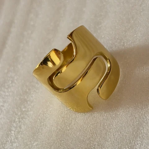 Modern Wave Gold Open Cuff Ring