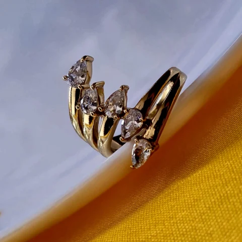 Luxury Open Marquise CZ Gold Ring