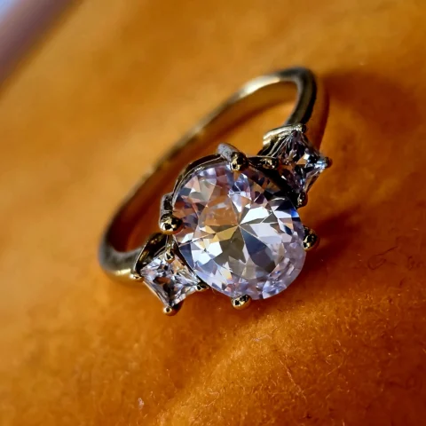 Three Stone CZ Gold Ring