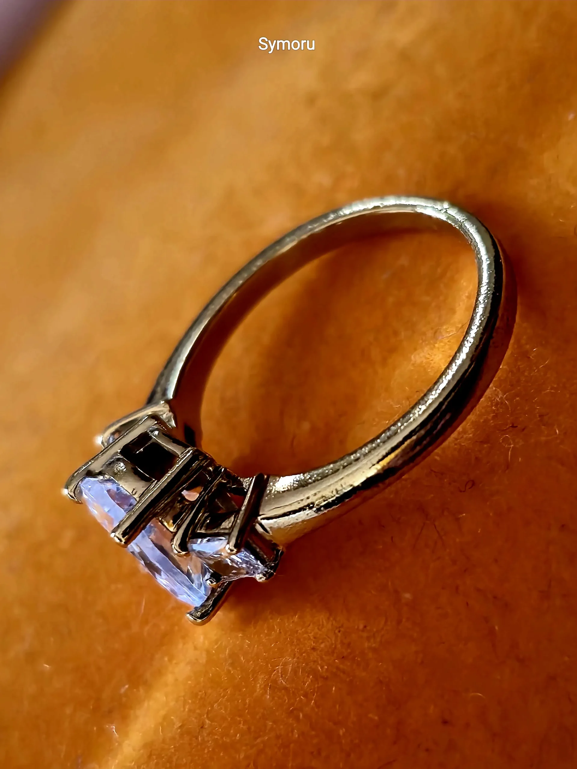 Three Stone CZ Gold Plated Brass Ring for Women | Classic Engagement & Party Wear Ring | Symoru - Image 2