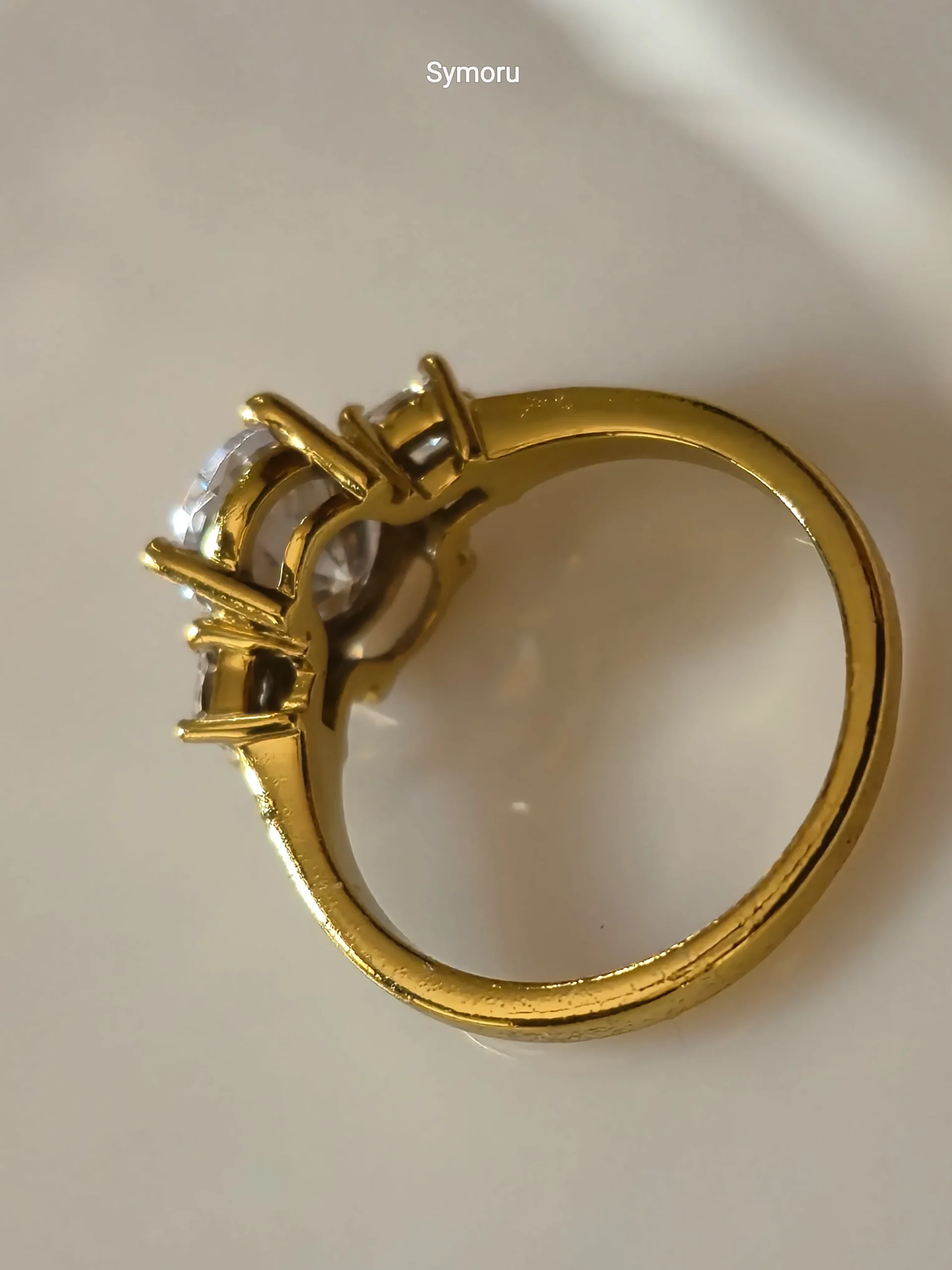 Three Stone CZ Gold Plated Brass Ring for Women | Classic Engagement & Party Wear Ring | Symoru - Image 5