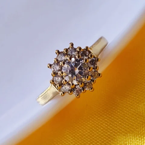 Luxury Halo CZ Gold Ring