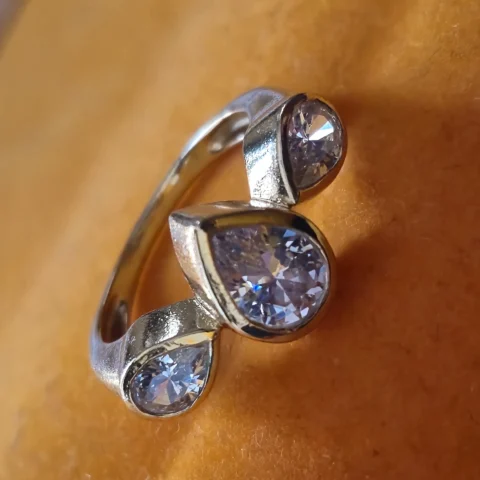 Triple Spark Open Band CZ Gold Ring