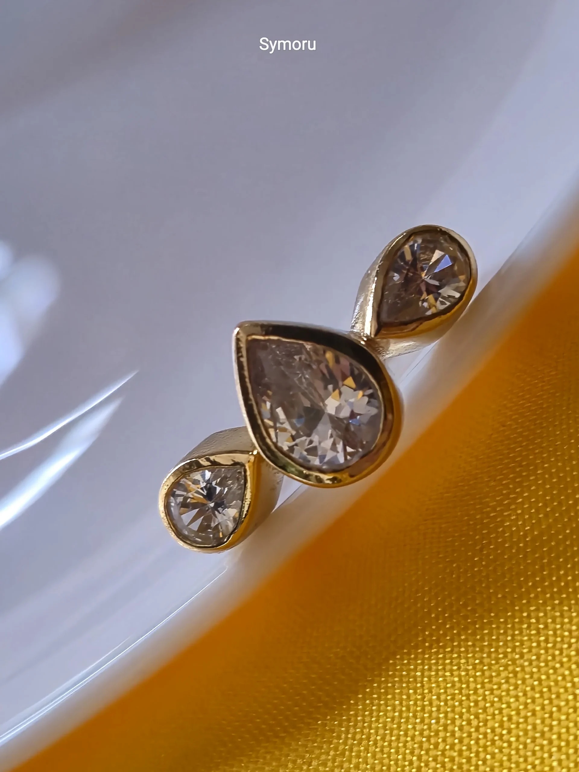 Triple Spark Open Band CZ Gold Ring