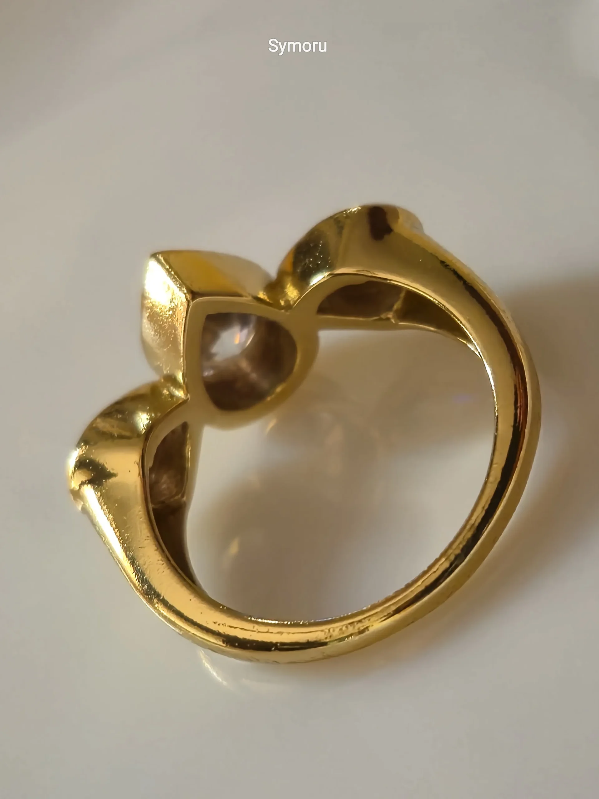 Triple Spark Open Band CZ Gold Plated Brass Ring | Modern Adjustable Designer Ring | Symoru - Image 5