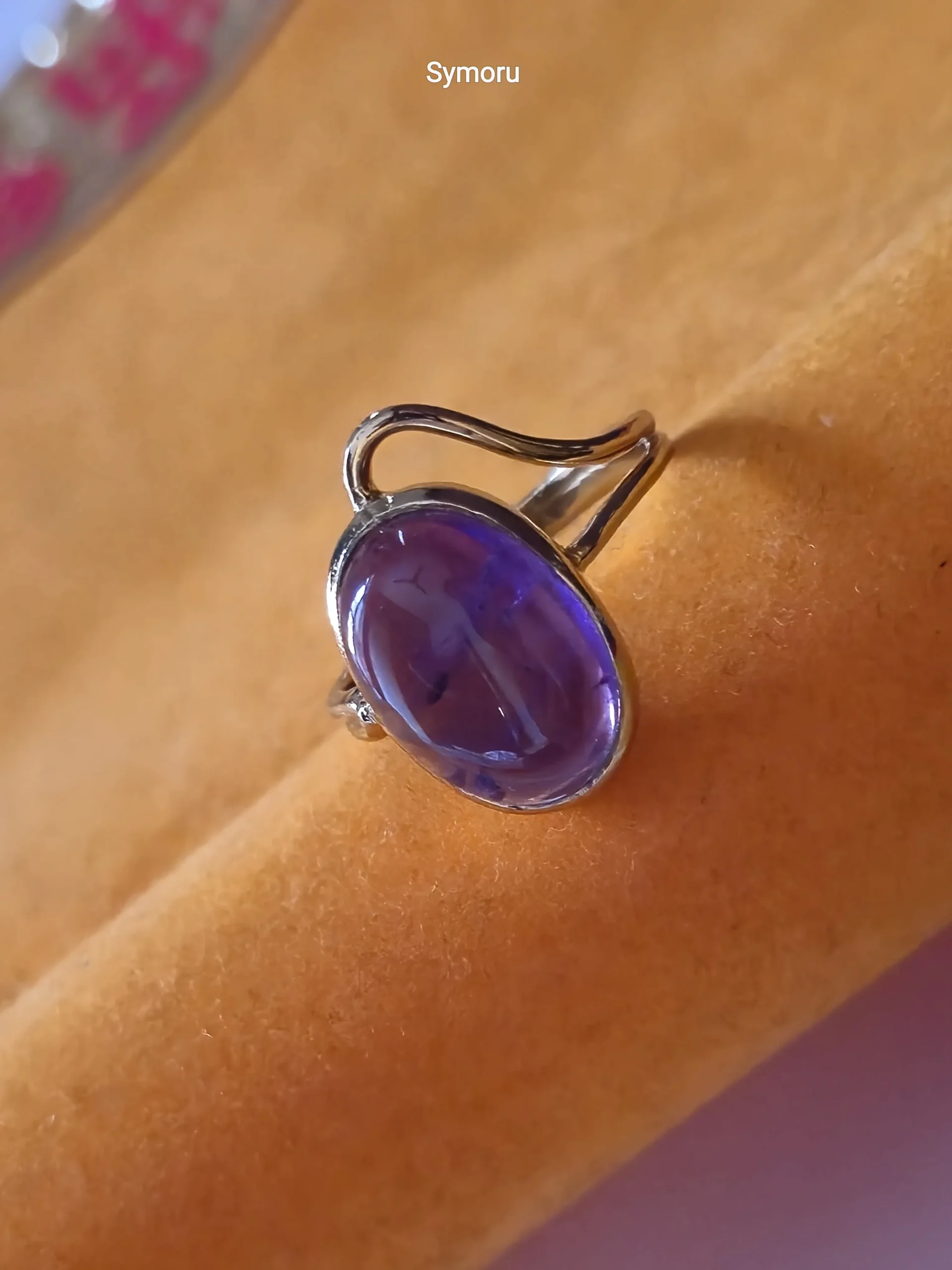 Royal Flow Purple Amethyst Oval Gold Plated Brass Ring | Open Shank Designer Statement Ring | Symoru - Image 2