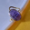 Royal Flow Purple Amethyst Oval Gold Plated Brass Ring | Open Shank Designer Statement Ring | Symoru