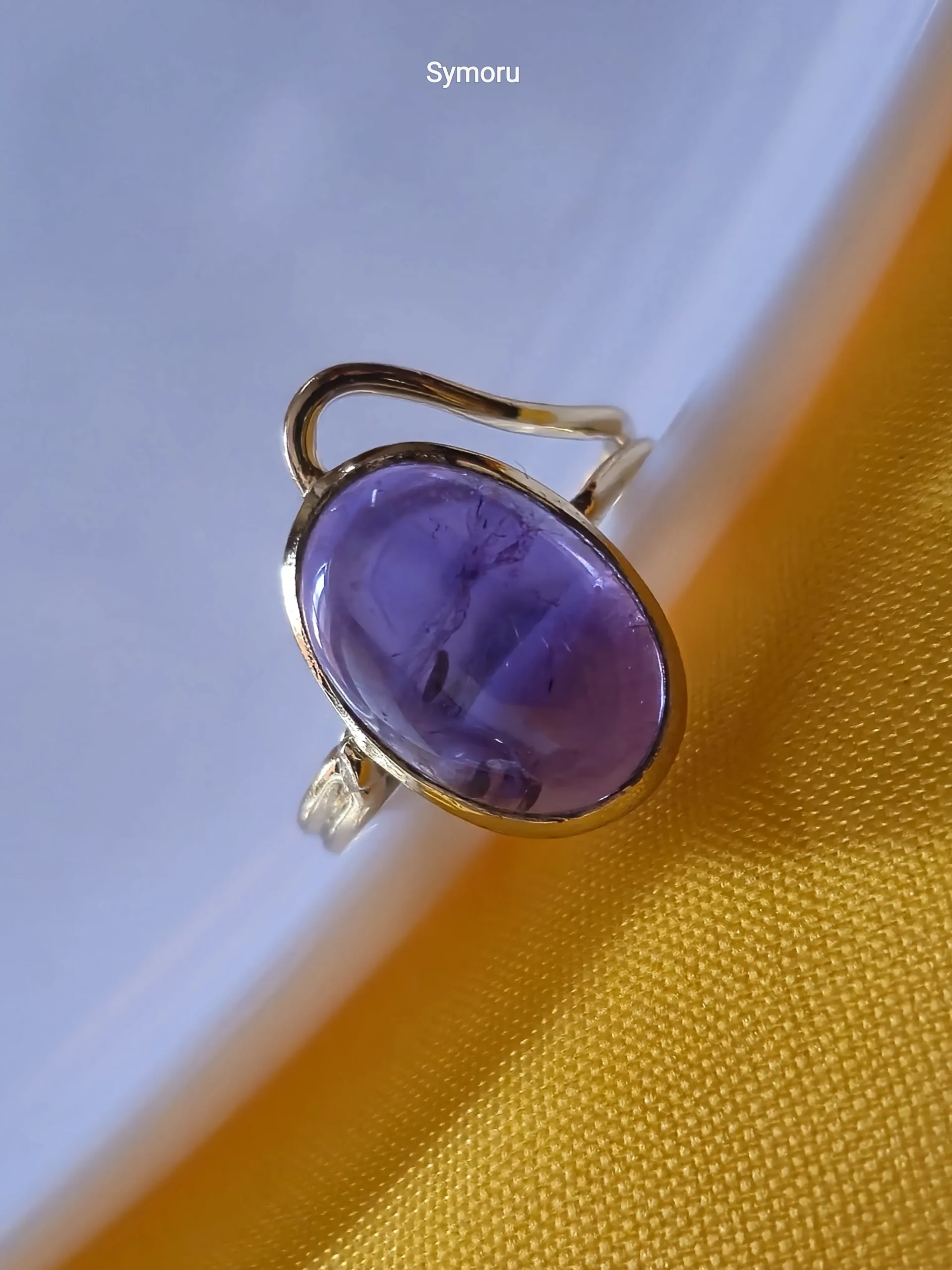Royal Flow Purple Amethyst Oval Gold Plated Brass Ring | Open Shank Designer Statement Ring | Symoru