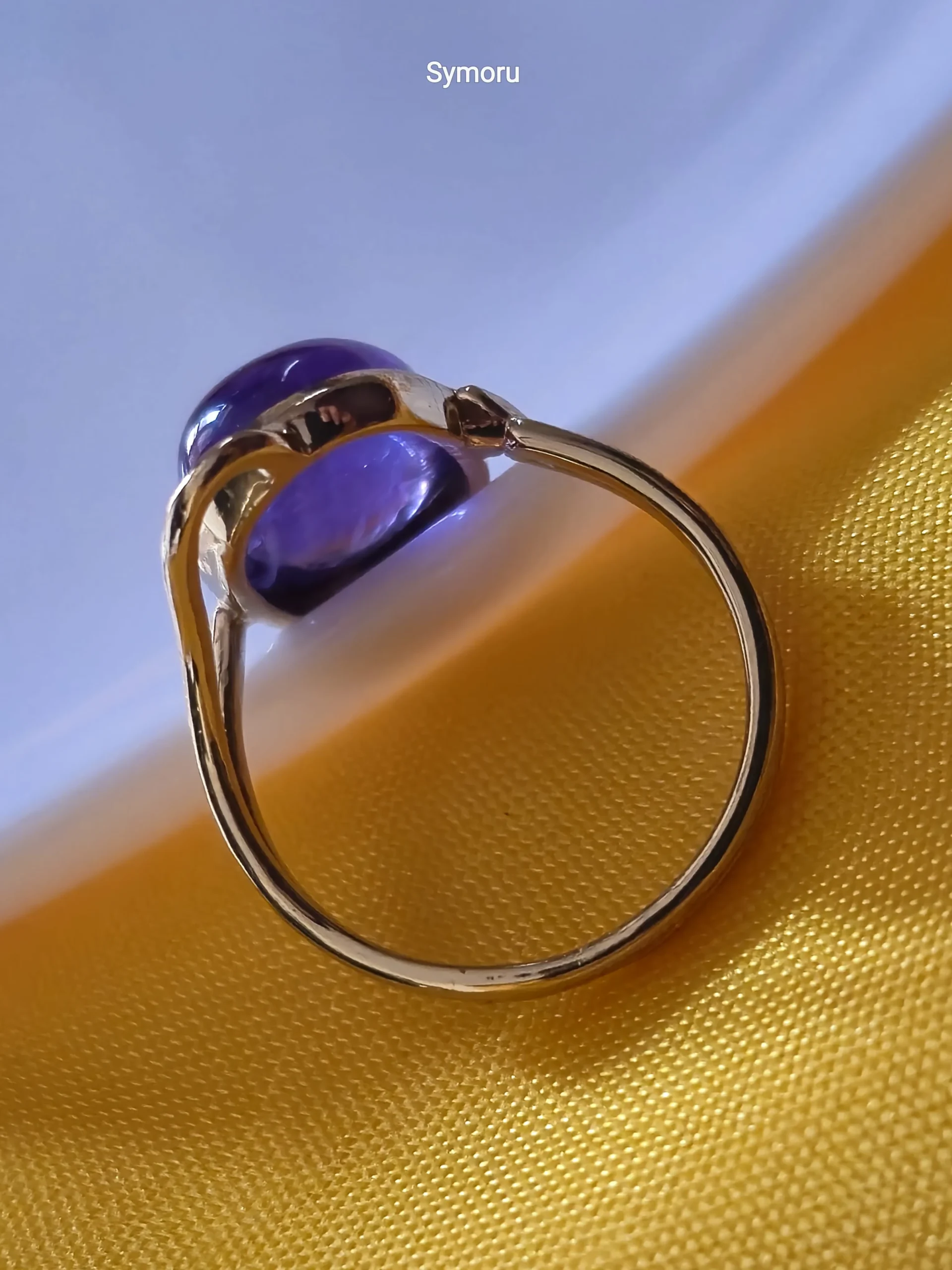 Royal Flow Purple Amethyst Oval Gold Plated Brass Ring | Open Shank Designer Statement Ring | Symoru - Image 3